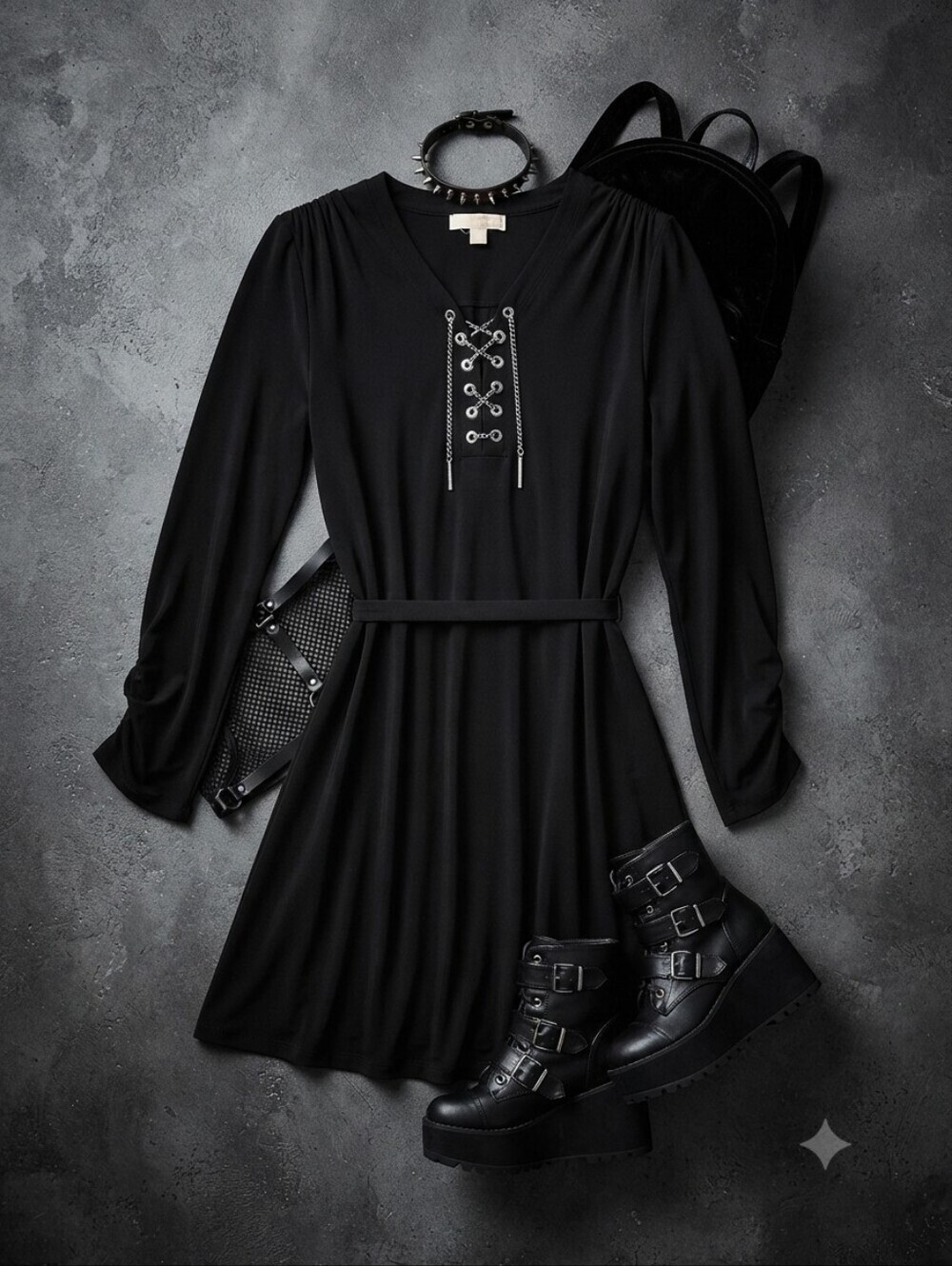 Michael Kors Chain Lace-up Belted Shirt Dress